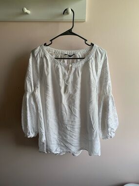 John Mark White Linen Embroidered Peasant Tunic